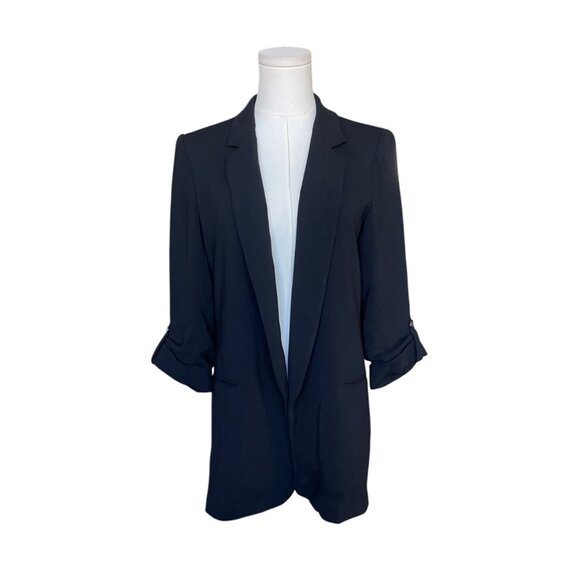 Zara Long Line Black Blazer Size S Roll Tab Sleeves Oversized Office Preppy - Picture 1 of 6